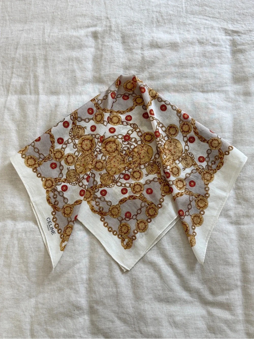 Vintage Celine Chain Medallion Print Cotton Bandana Scarf Made in Japan - Picture 11 of 12